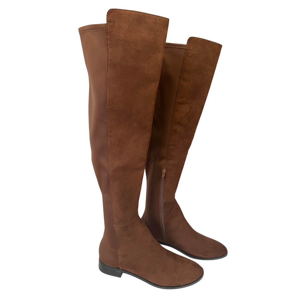 J.Crew Sueded Knee-High Boots Chocolate Brown Stretch Minimalist 8.5 NEW - Picture 2 of 9